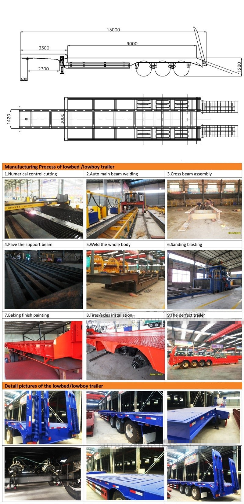 2 Axles 3 Axle 4 Axle Heavy Duty Hydraulic Low Loader Semi Trailer for Heavy Loads
