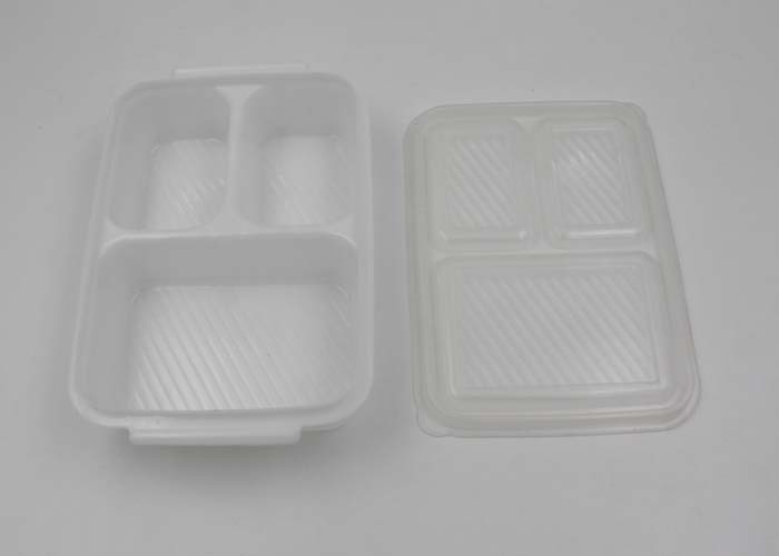 White Plastic Lunch Boxes With Compartments , Disposable Food Containers With Lids