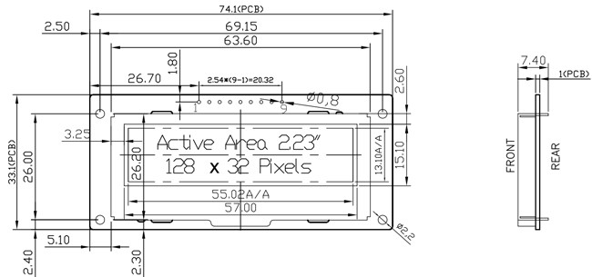 128x32 Dots OLED Graphic Display Module 2.23 Inch SPI Interface