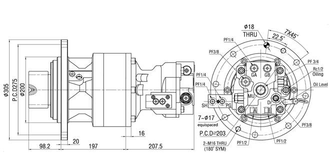 Hyundai R140-7 Excavator Swing Motor SM60-03 Yellow Hydraulic Slew motor 0
