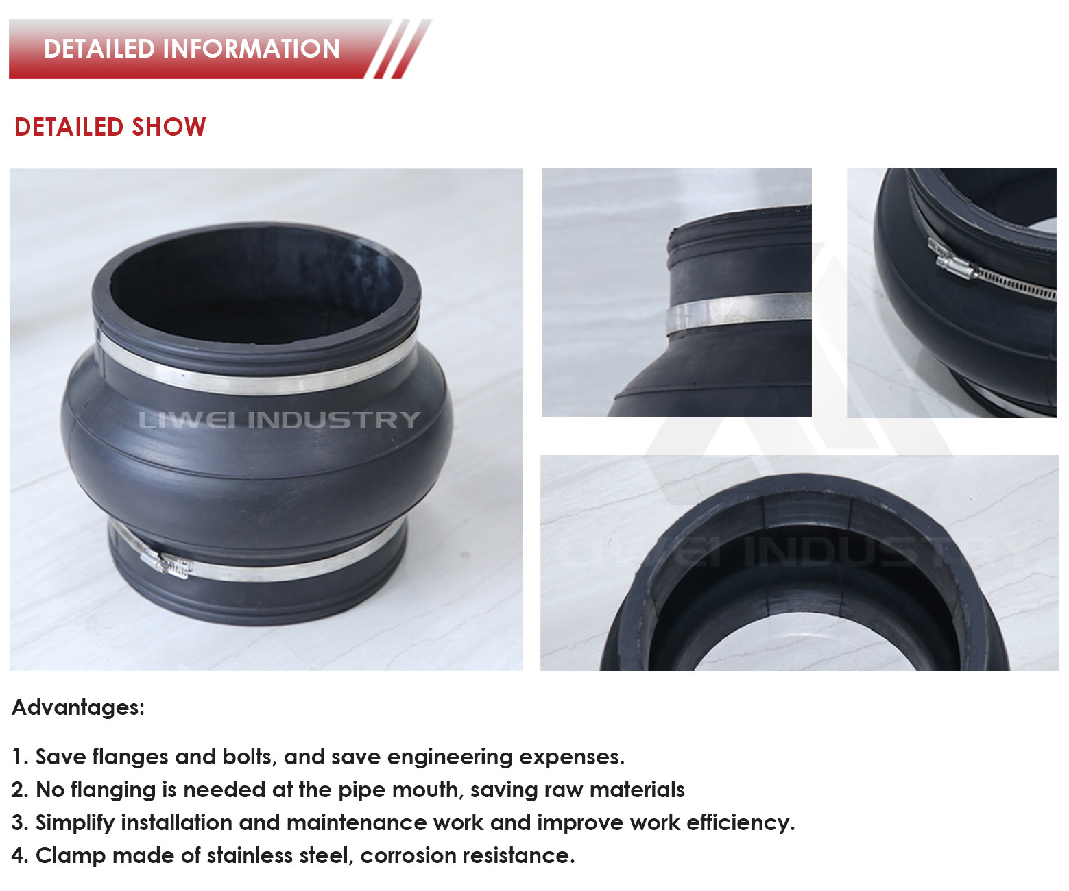 SS316 Etc Clamp Type Rubber Joint DN25 To DN1200 Temperature Range -30C To 150C