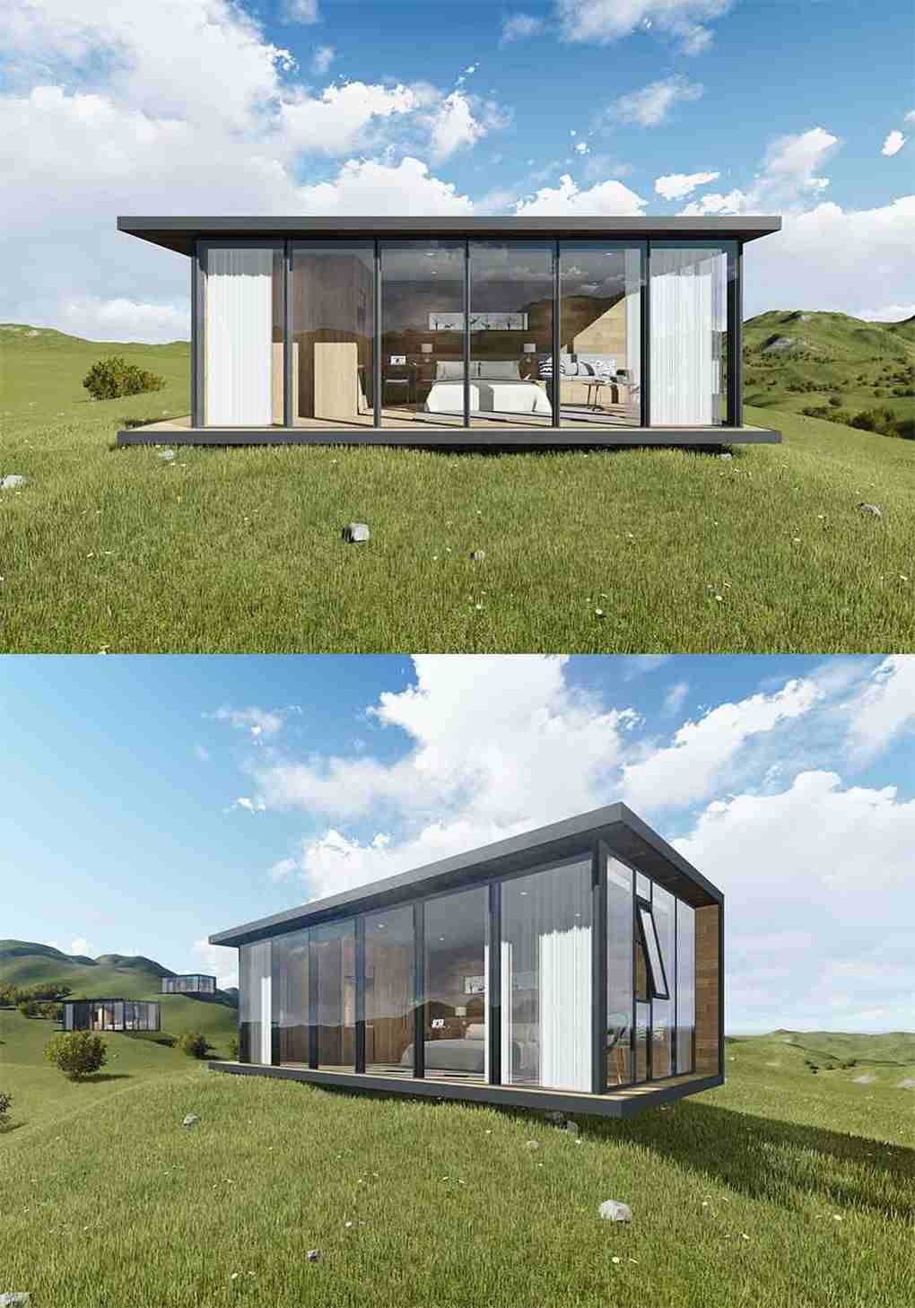Dark Gray Prefab Log Houses , Contemporary Luxury Prefab Homes Anti Earthquake