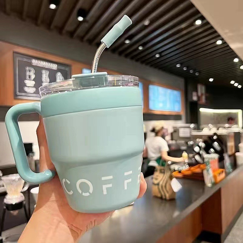 Insulated Travel Mug 1Pcs 480ml Stainless Steel Coffee Cup With Straw Lid Thermos Mug For Hot Cold Drinks Water Tea Milk Office Outdoor Portable