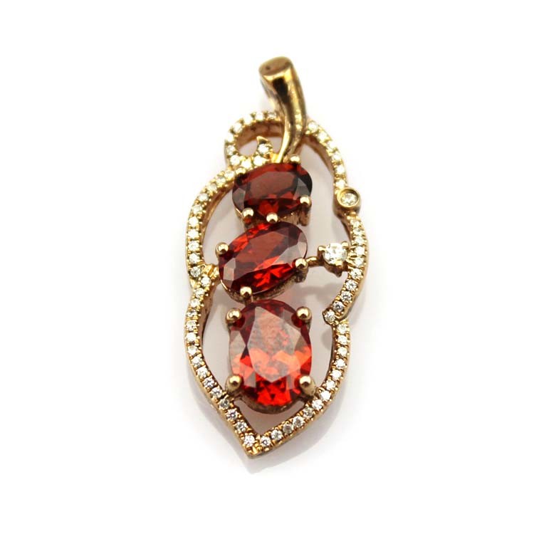 925 Silver Jewelry Amethyat CZ Diamonds Leaf ShapeThree Stones Pendant (PSJ0382)