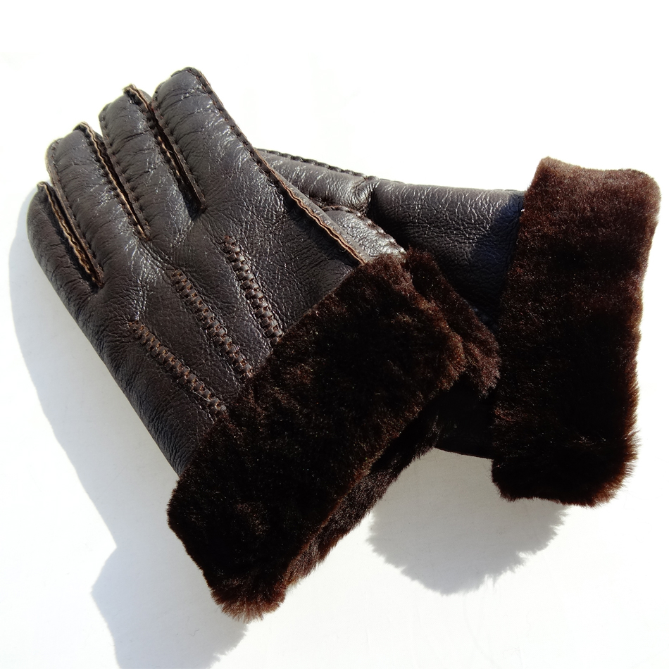 Brown Warm Leather Gloves , Mens Fitted Leather Gloves Eco - Friendly