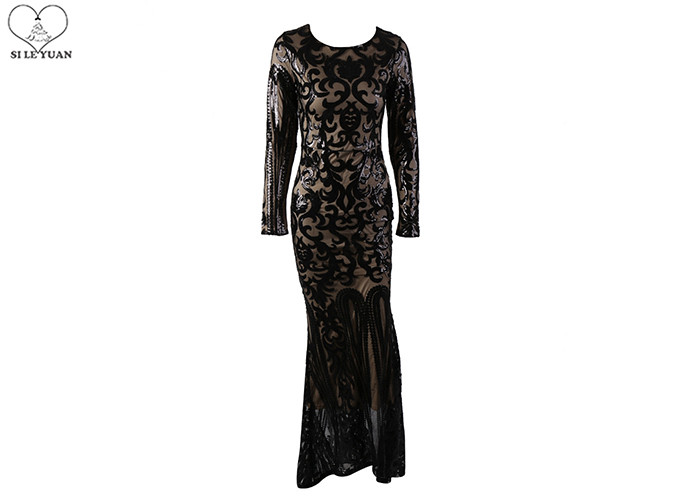 Long Sleeve Gold Sequin Mermaid Prom Dress Special Sequins Fabric Zipper No Tail