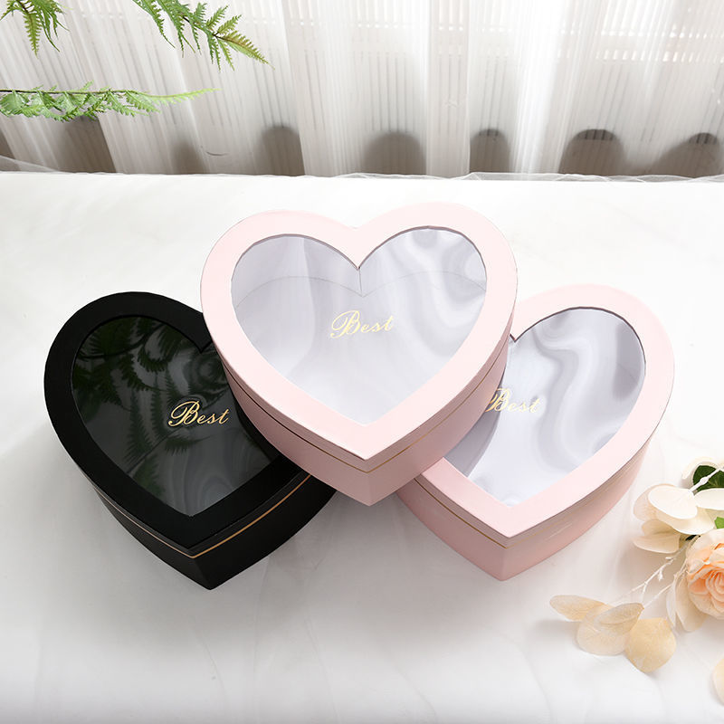 Custom Heart-Shaped Transparent Window Flower Box With Your Own Logo Personalized Box