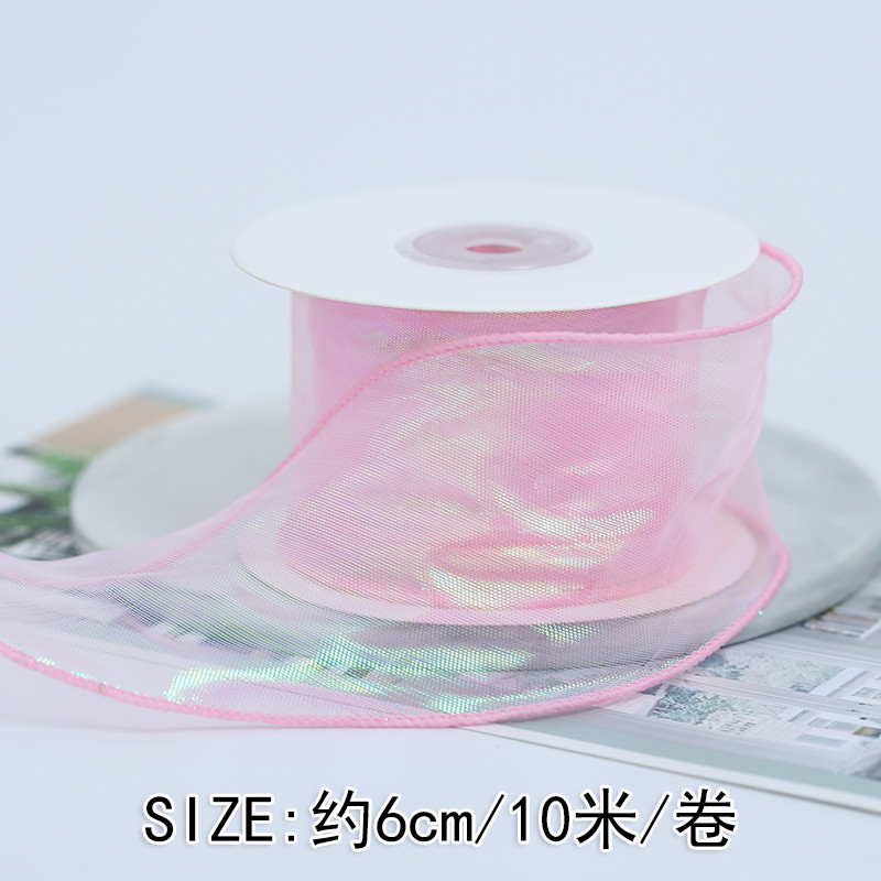40mm Polyester Organza Ribbon With Satin Edge Shinny Pink Organza Ribbon