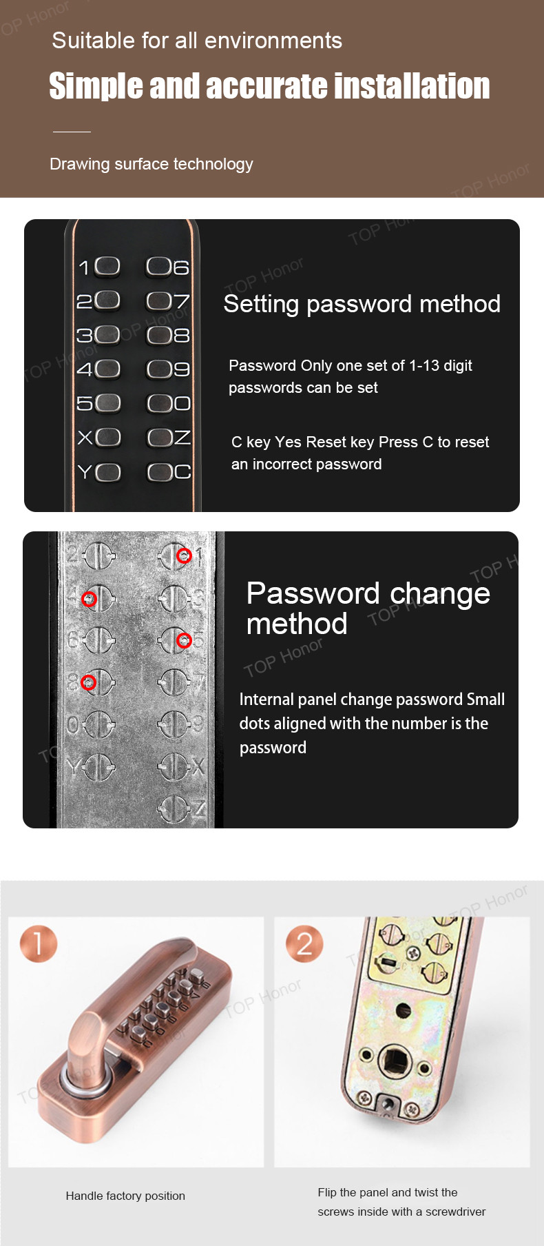 Courtyard Gate Mechanical Code Smart Sliding Door Lock Security With Single Latch Mortise