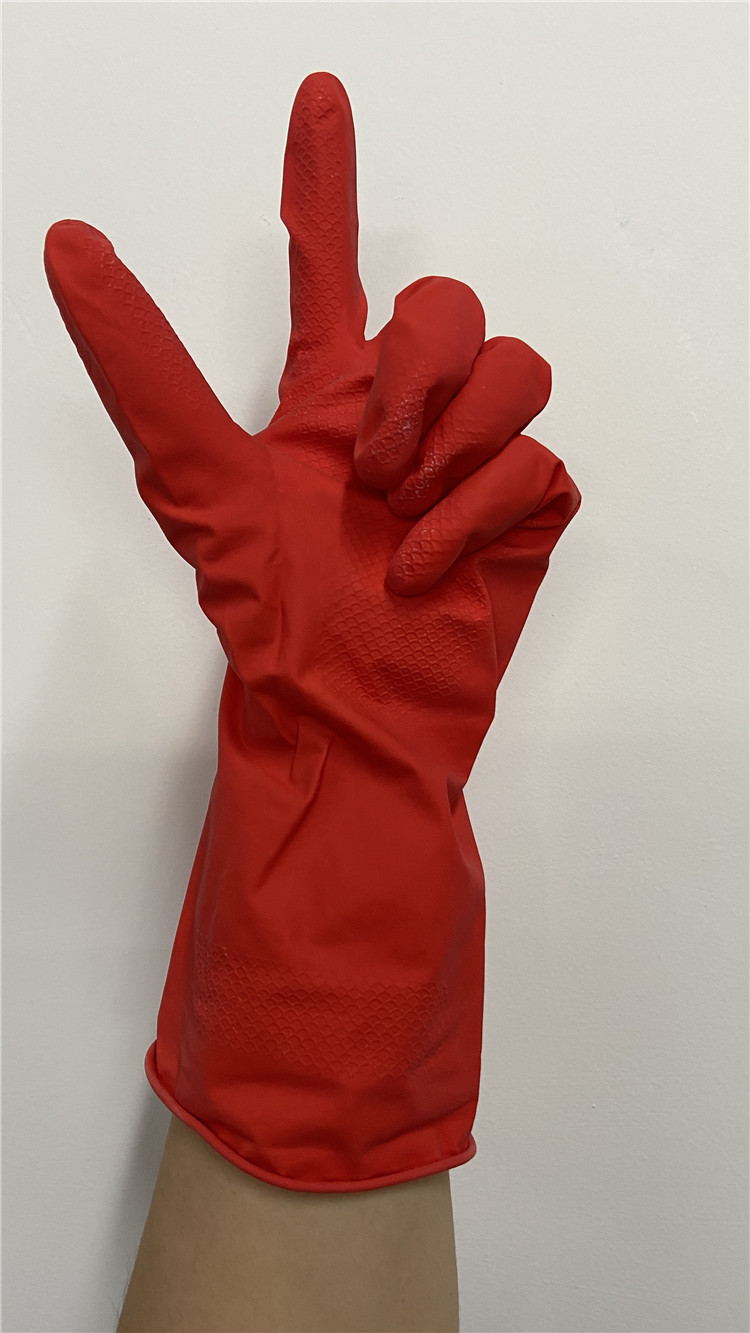 Household Red M60g Flock Lined Latex Gloves For Cleaning