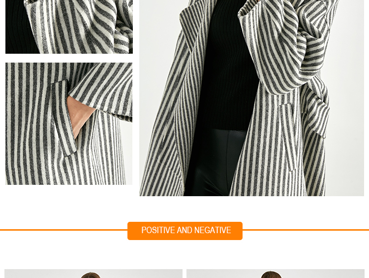 Long Section Stripe Ladies Grey Wool Coat Windproof No Button Closure OEM Service