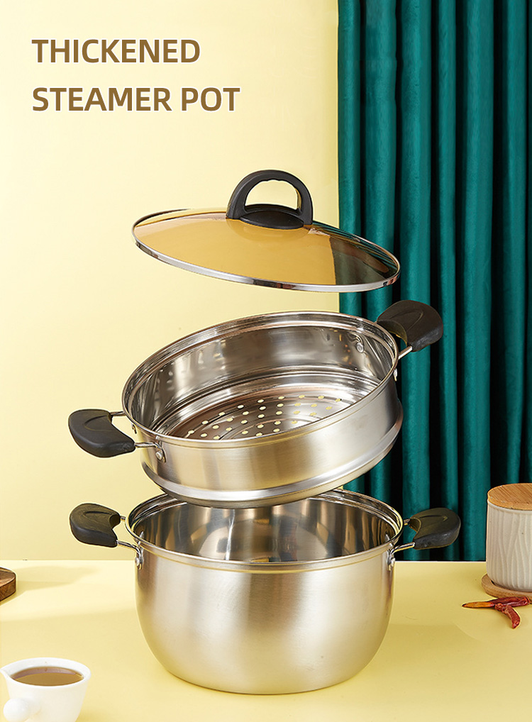 Best Selling Silver Two Layers Pot Stainless Steel Saucepot Food Steamer Pots Soup Pot With Glass Lid