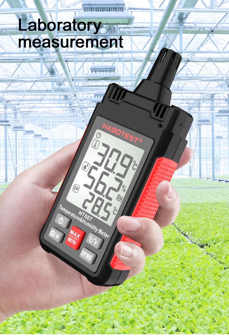 HT607 LCD Digital Temperature Humidity Meter Professional Laboratory Thermo-Hygrometer Farm Plastic Shed Moisture Meter