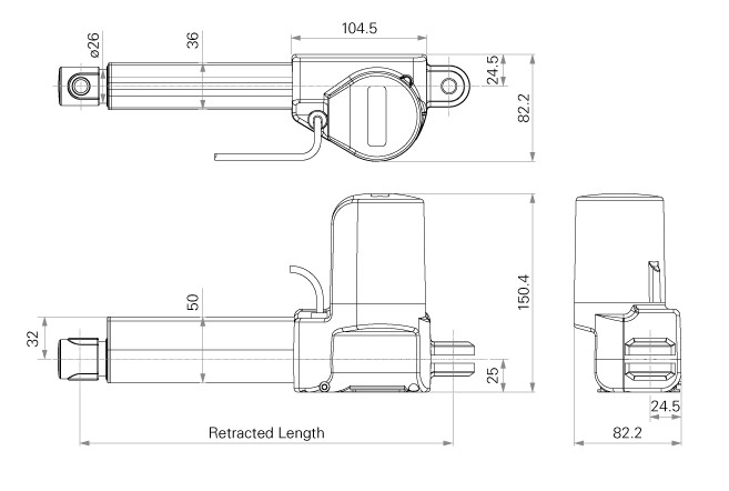 Black Grey 12 / 24 / 36VDC Electric Linear Actuators for 6000N Recliners Lifting Chairs