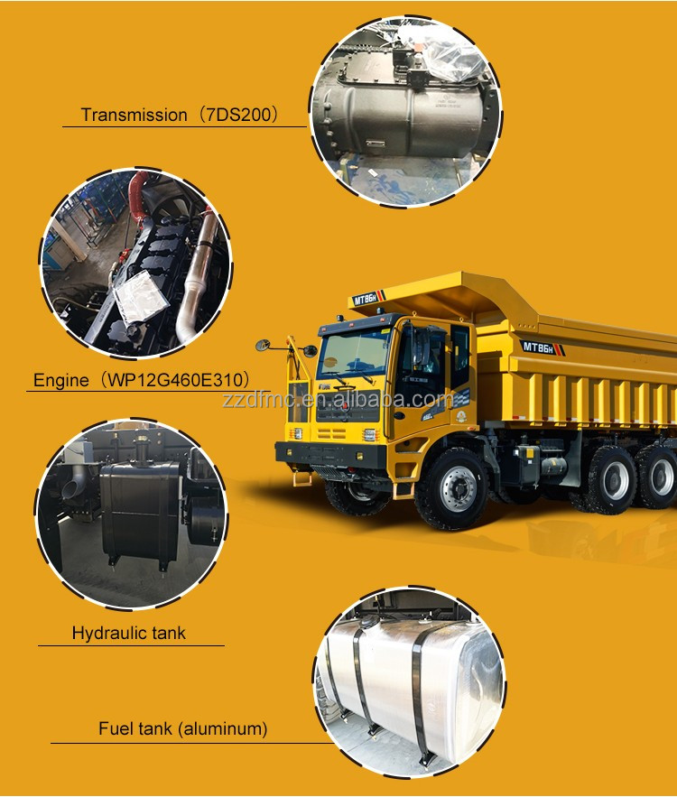 2 Reverse Shift MT60 MT86 MT106 Mining Truck 6X4 60-70 Ton Payload Off Road Tipper Truck