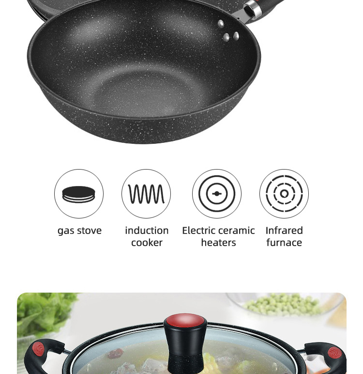 Multi Function Black Flat Bottom 3PCS Frying Non Stick Kitchen Cookware Sets