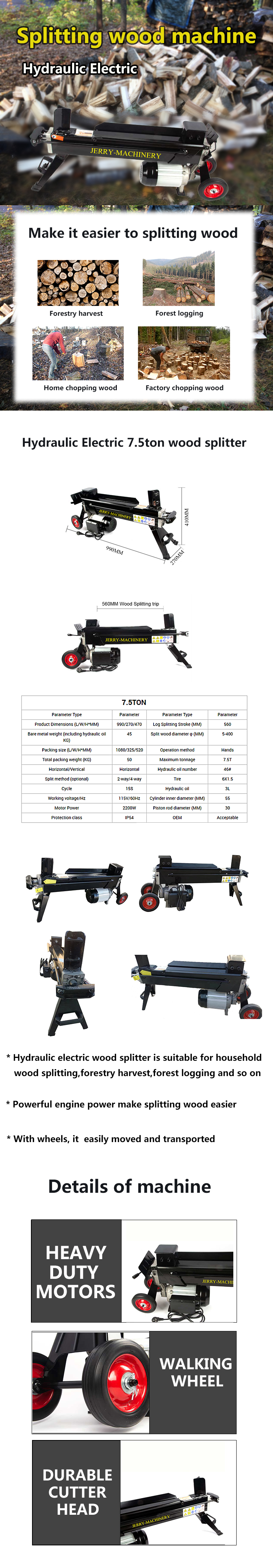 Electric Motor Wood Splitting Machine Mobile Firewood Processor Hydraulic Log Splitter