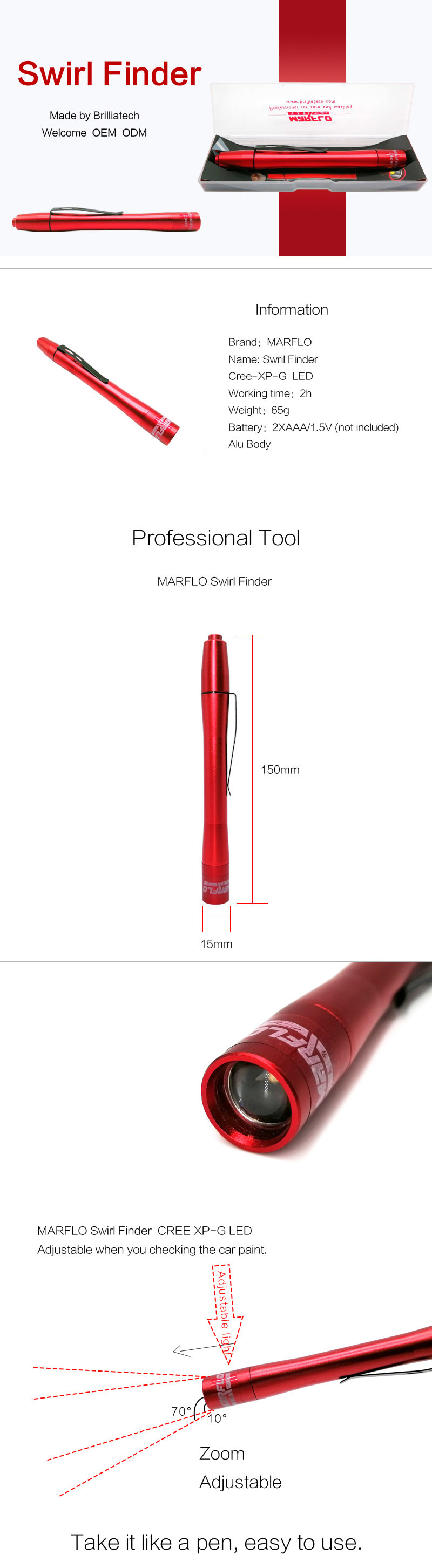Easily Use Customized Red Swirl Finder Light For Car Polishing Paints