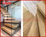 Floating Staircase VK58S Tread beech ,Railing tempered glass, Handrail beech