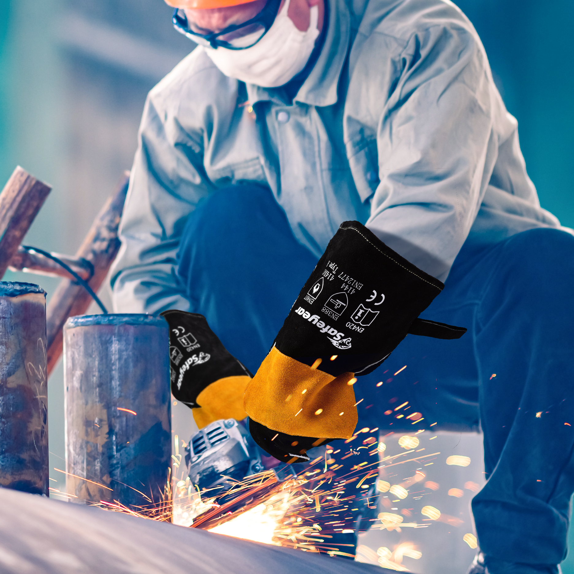 Flome Resistant SAFEYEAR Heat Resistant Welding Gloves For Civil Work EN420