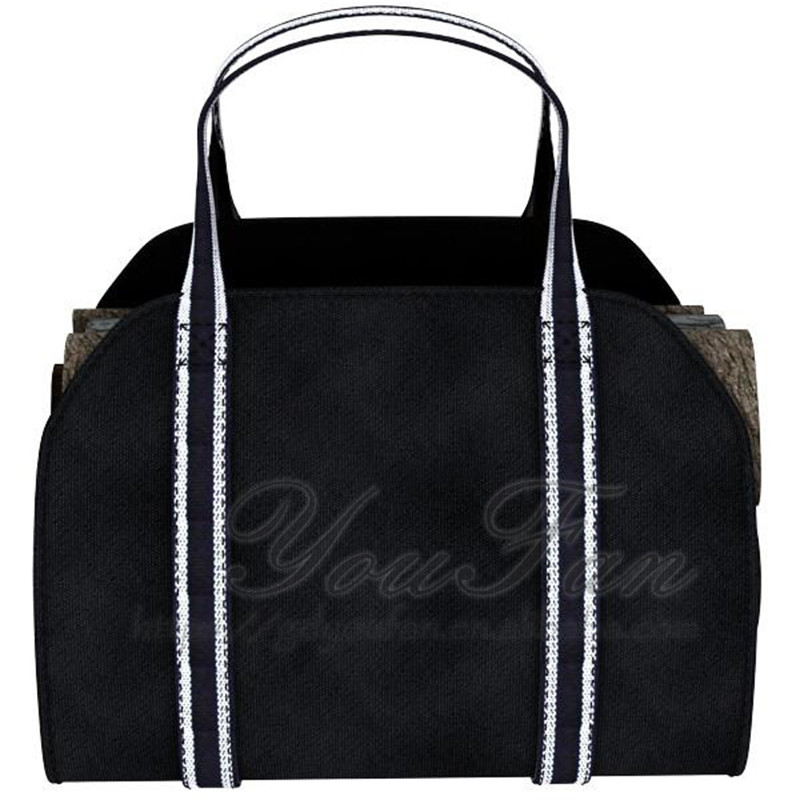 Classic Black Canvas Wood Carrying Bag Foldable For Camping / Picnic