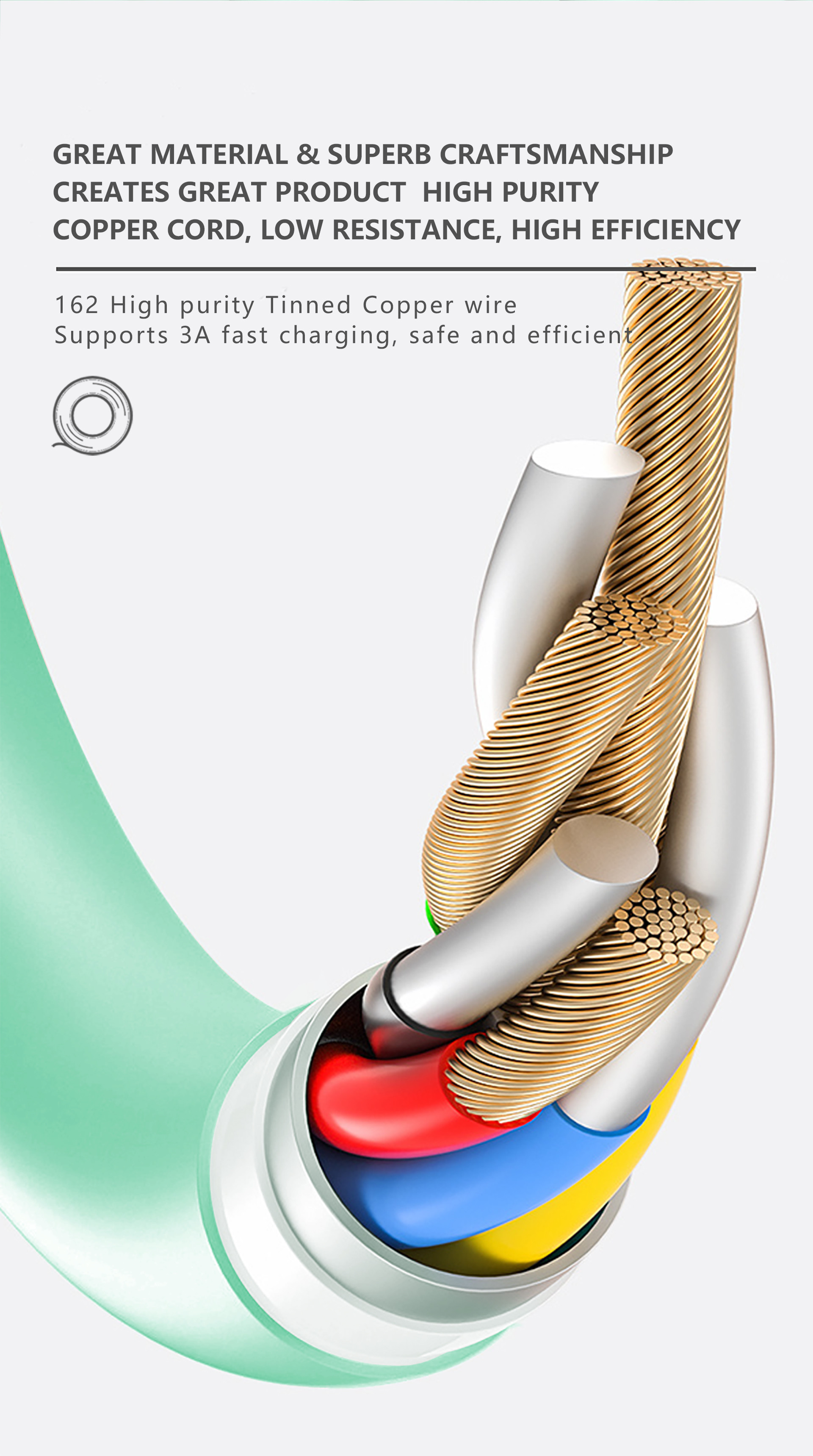 Silicone Type C To Usb A Cable , 3A 6 Foot Fast Charging Cable For Android