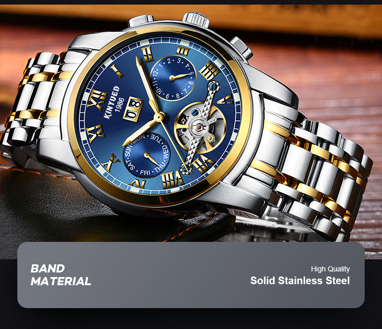 Modern Business Stainless Steel Skeleton Watch Hollow Out Case Back