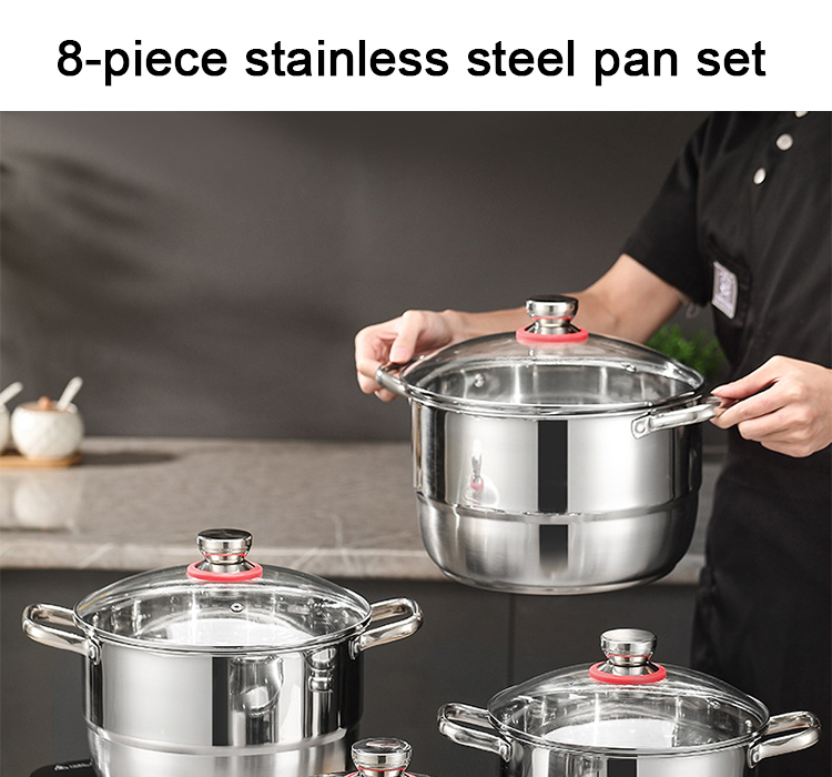 Factory Direct Sale Kitchen 8 Pcs Cooking Pots Cookware Sets Stainless Steel Soup Pot Set Cooking Pot Sets