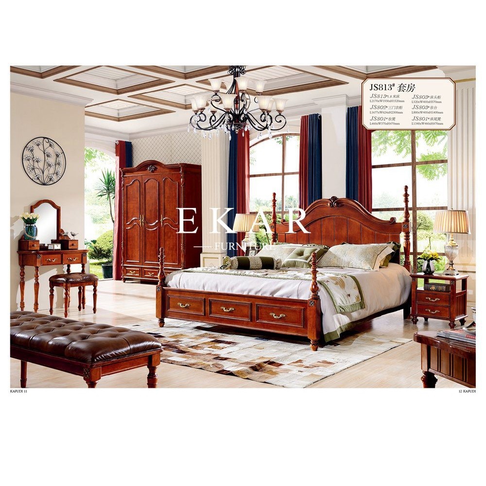 Classic brown wooden King size bedroom furniture bed