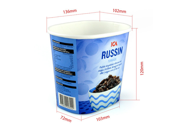 Oval Ice Cream Paper Tube Packing With PE Cap For Dry Food / Cookie / Chocolate