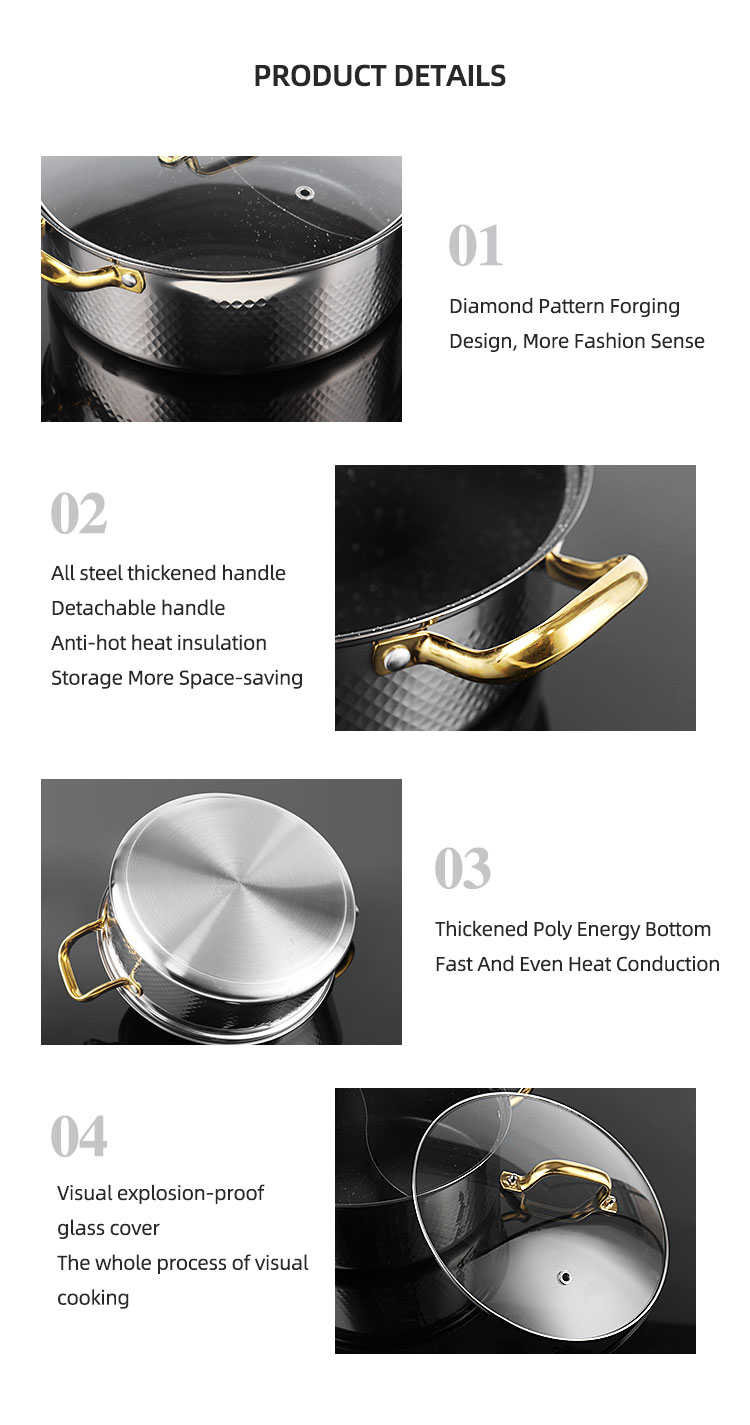 New Arrival Soup & Stock Pot Induction Cookware Kitchen Pots 304 Stainless Steel Hot Pot With Divider