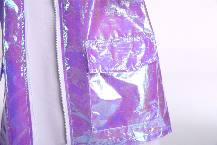 Wholesales fashion design metallic women holographic rain coat