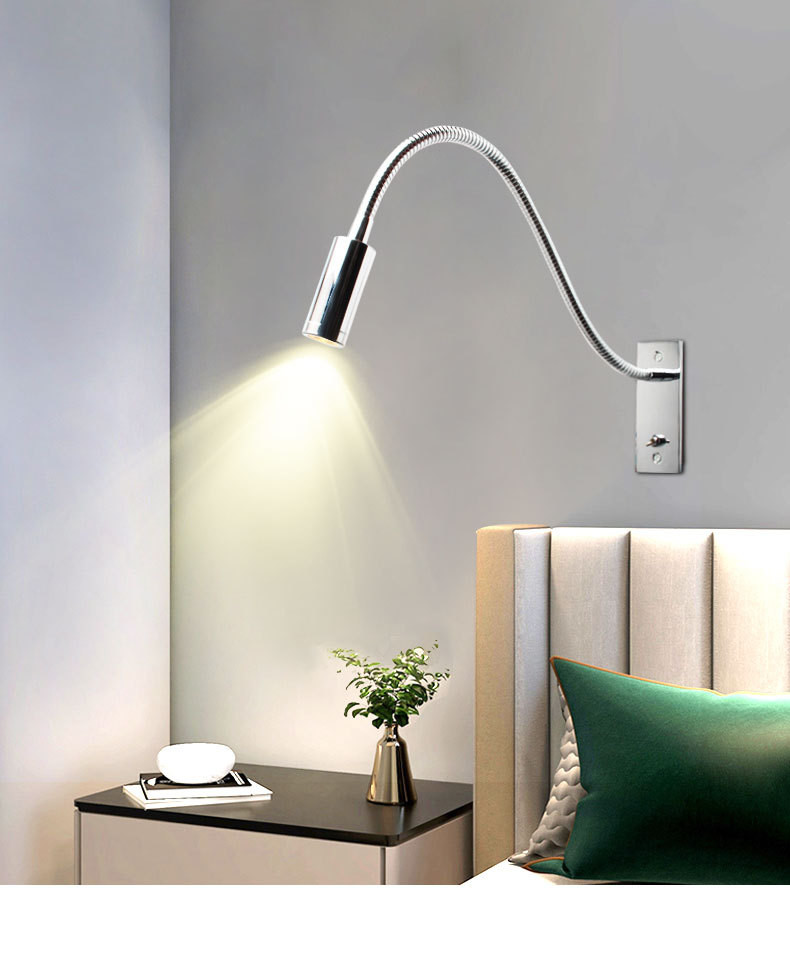 Good quality recessed mounted 3W reading wall lamp hotel led flexible arm bedside reading light for house decoration