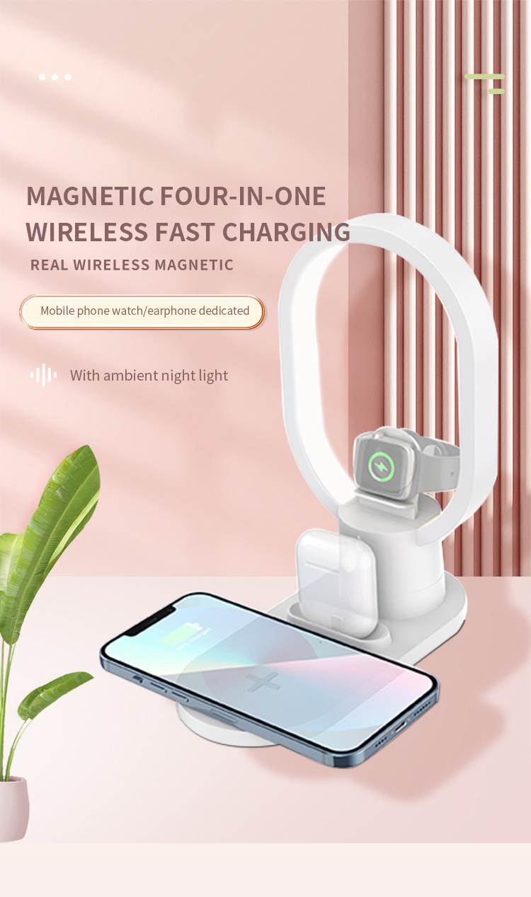 ABS Magnetic 4 In 1 Wireless Fast Charging 15W Wireless Charger With Night Light for Type C Devices