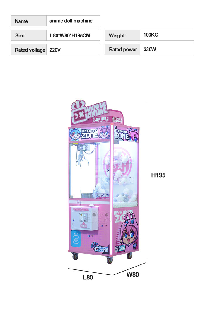 230W Coin Operated Plush Toy Claw Machine Anime Style