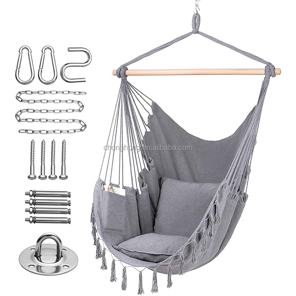 100*130cm 320g Polyester-cotton Hanging Rope Swing Hammock With Two Pillows