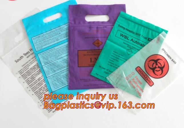 Laboratory Medical biohazard lab plastic specimen transport bag with double pouches, embossed reclosable biohazard speci