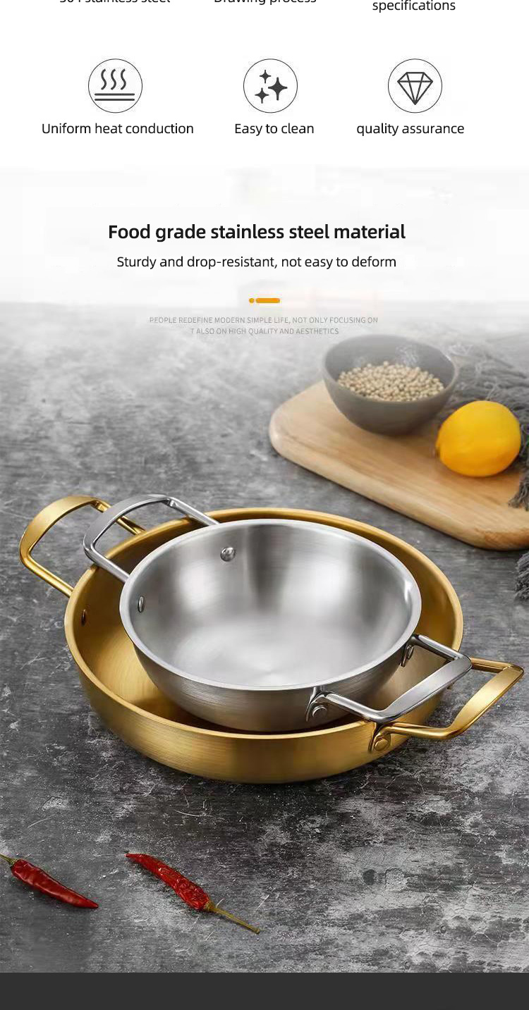 Wholesale Top Seller Kitchen Seaafood Cookware Pan Stainless Steel 304 Cooking Wok Paella Pan