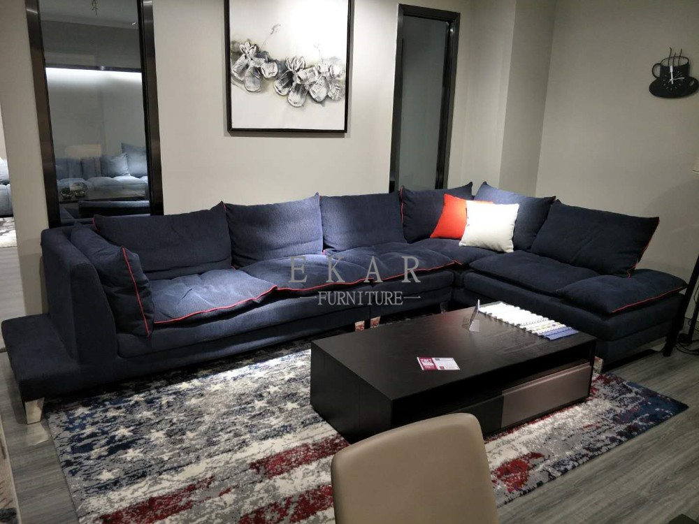 Latest Living Room Blue Fabric Pictures of Sofa Designs