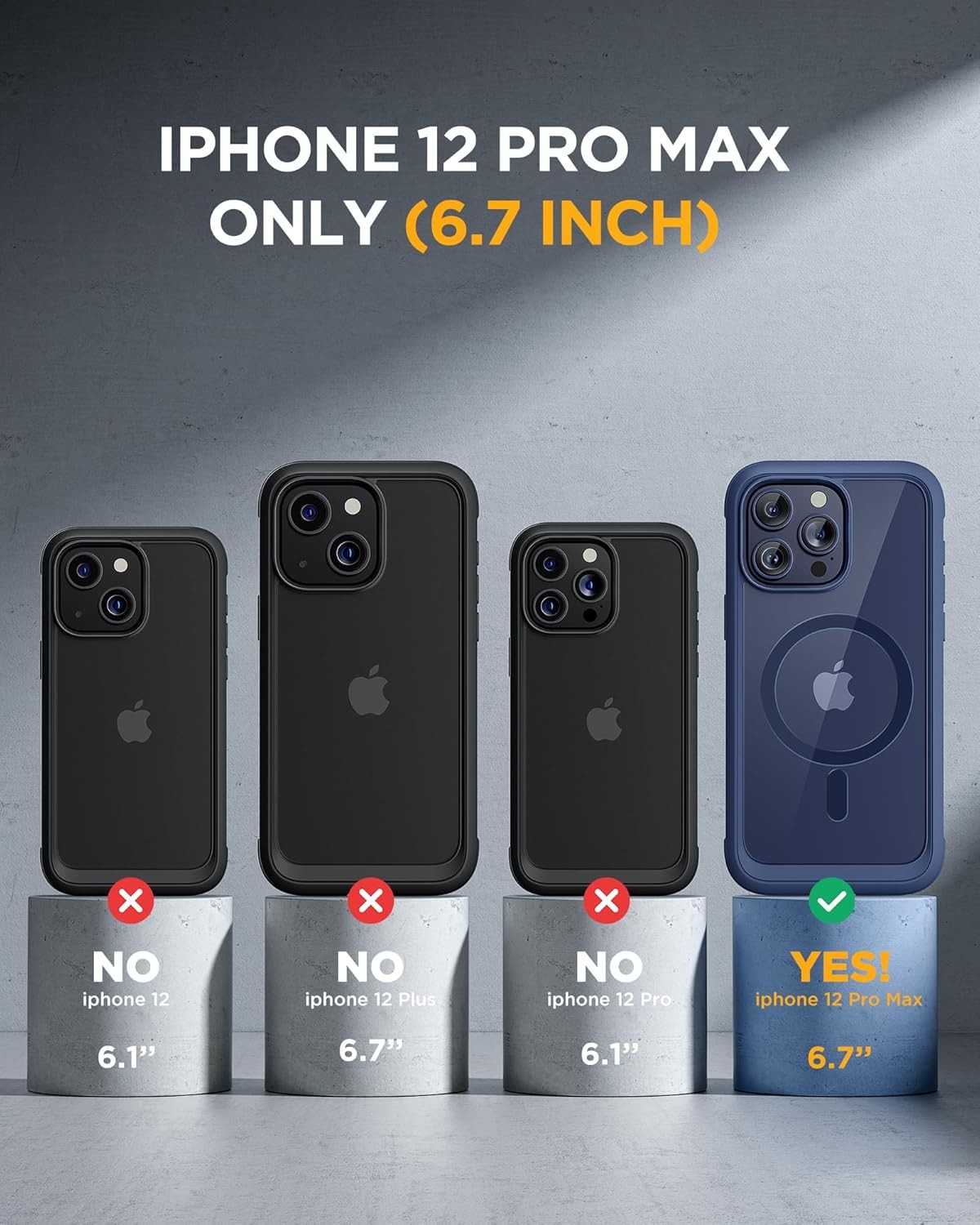 Magnetic for iPhone 12 Pro Max Case Full-Body Built-in Glass Screen Protector& Camera Protector