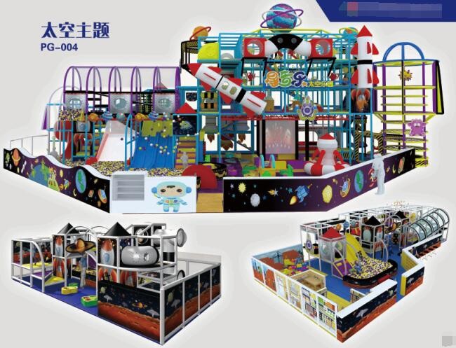 Indoor soft playground in fantasy colors design for kids with space theme