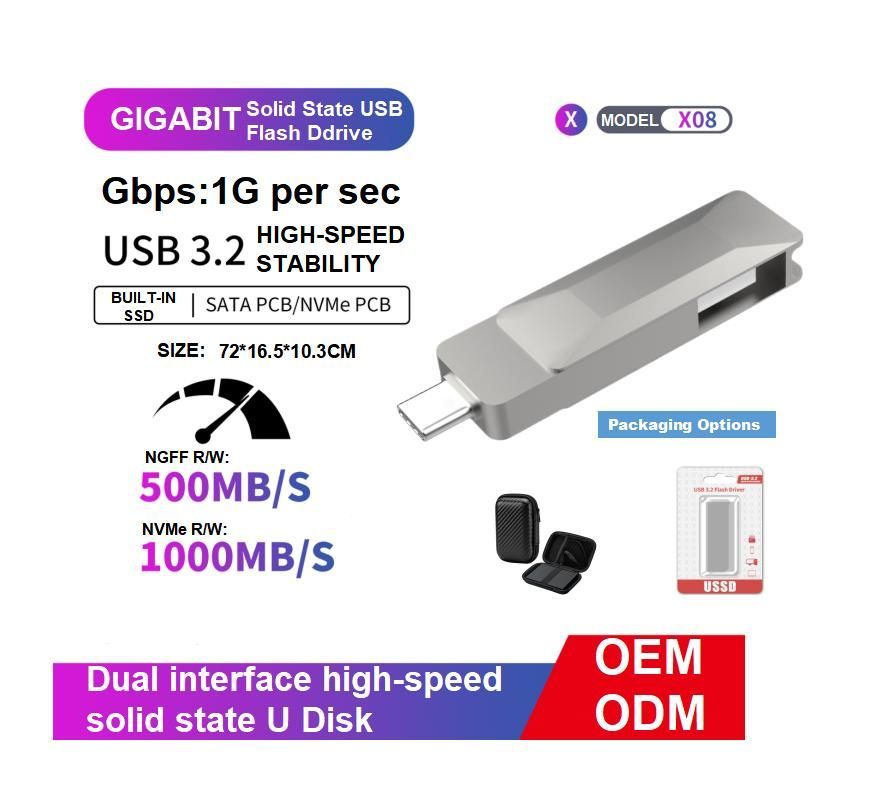 Bulk X07 Portable Type-C Solid State Disks USB 3.2 Flash Drive Provides a Read Speed of up to 550MB/S and a Write Speed of 1000MB/S 1tb SATA and Nvme Interface