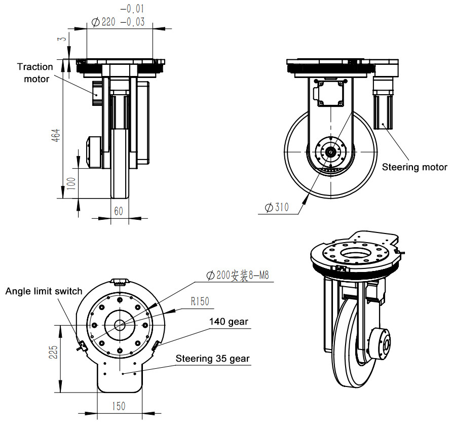 Vertical DC Electrical stacker truck AGV Mecanum Wheel Assembly With Steering