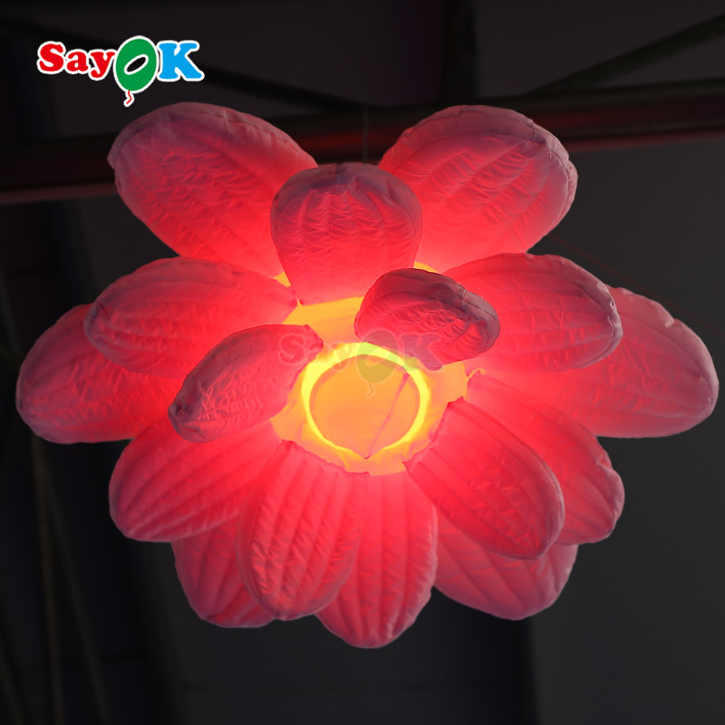 Giant LED Lighting Hanging Flowers Purple Inflatable Lotus Flower For Event Wedding Club Decoration