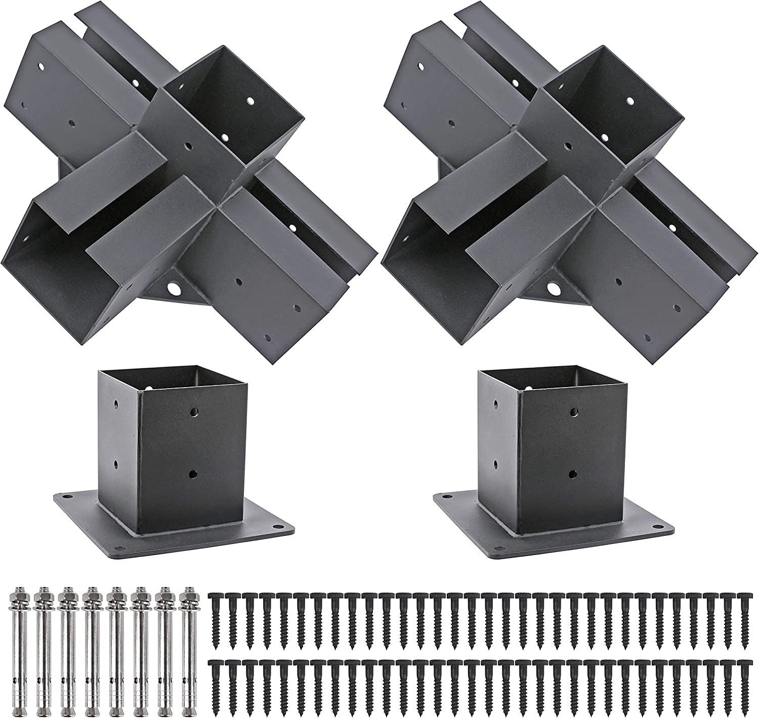 Easily Assembled Wooden Post Brackets in Black 4x4 Hardware Kit for Extending Gazebo