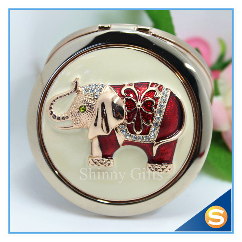 Shinny Gifts Elephant Design Handmade Round Compact Mirror Portable Small Mirror