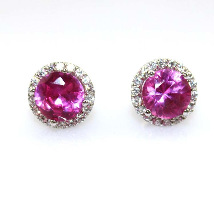 Sterling Silver 8mm Round Green Cubic Zirconia Earrings (JRE055)