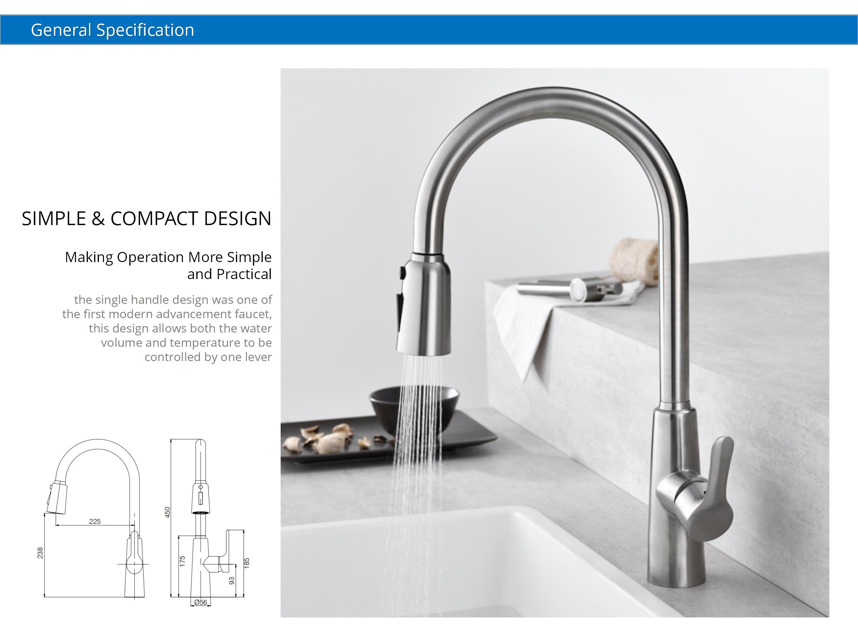 Retractable 360 Degree Rotation Faucets SUS304 Single Hole Pull Down Kitchen Faucet