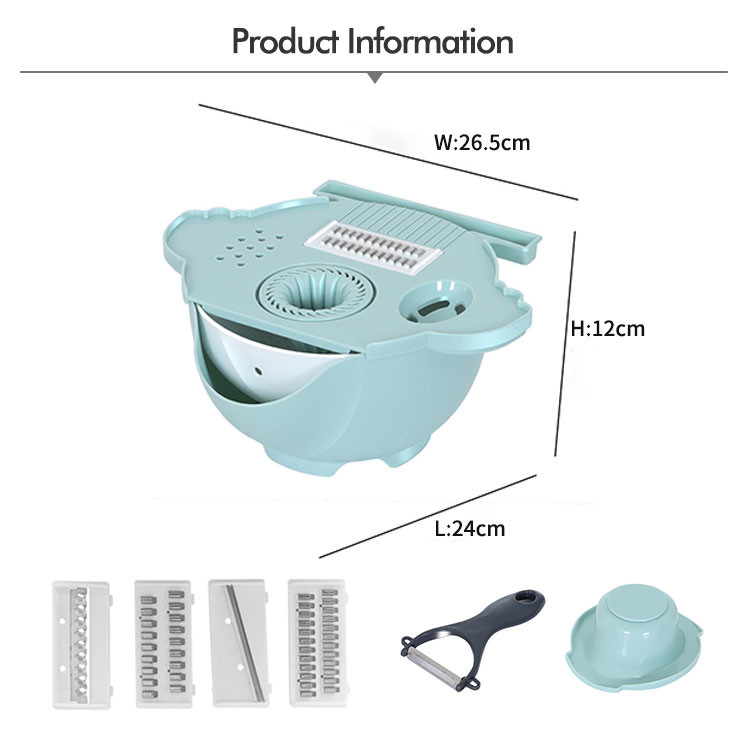 Portable Blue 4 Dicing Blades Vegetable Cutter With Drain Basket
