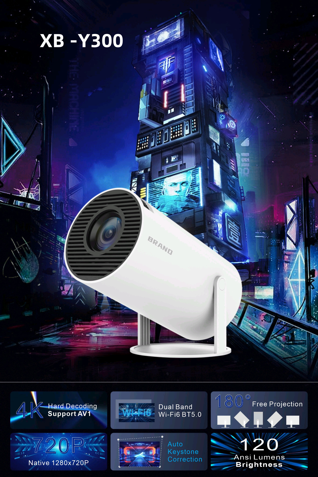 2.69inch LCD TFT Display 4K HD Projector with Quad-core ARM Cortex-A53 CPU and 1G RAM
